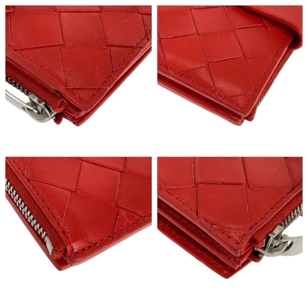 BOTTEGA VENETA Maxi Intrecciato Red Leather Folding Wallet with Silver Hardwa... - Picture 3 of 9